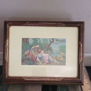 Vintage Framed Pastoral Scene Art